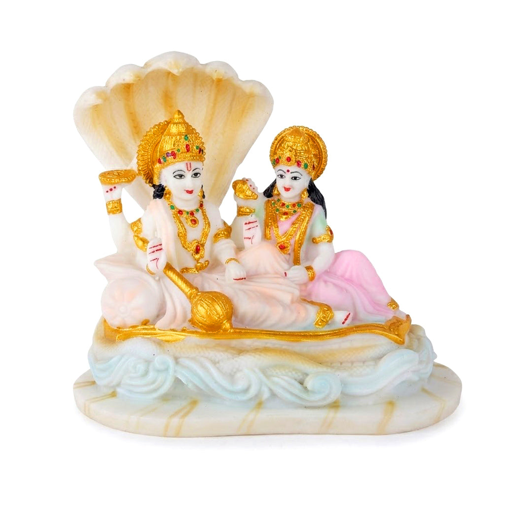Beautiful Vishnu Ji and Mata Laksmi White Statue