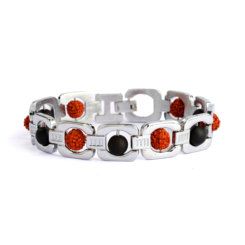 Silver Plated Rudraksha & Karungali Bracelet Unisex Spiritual Wear