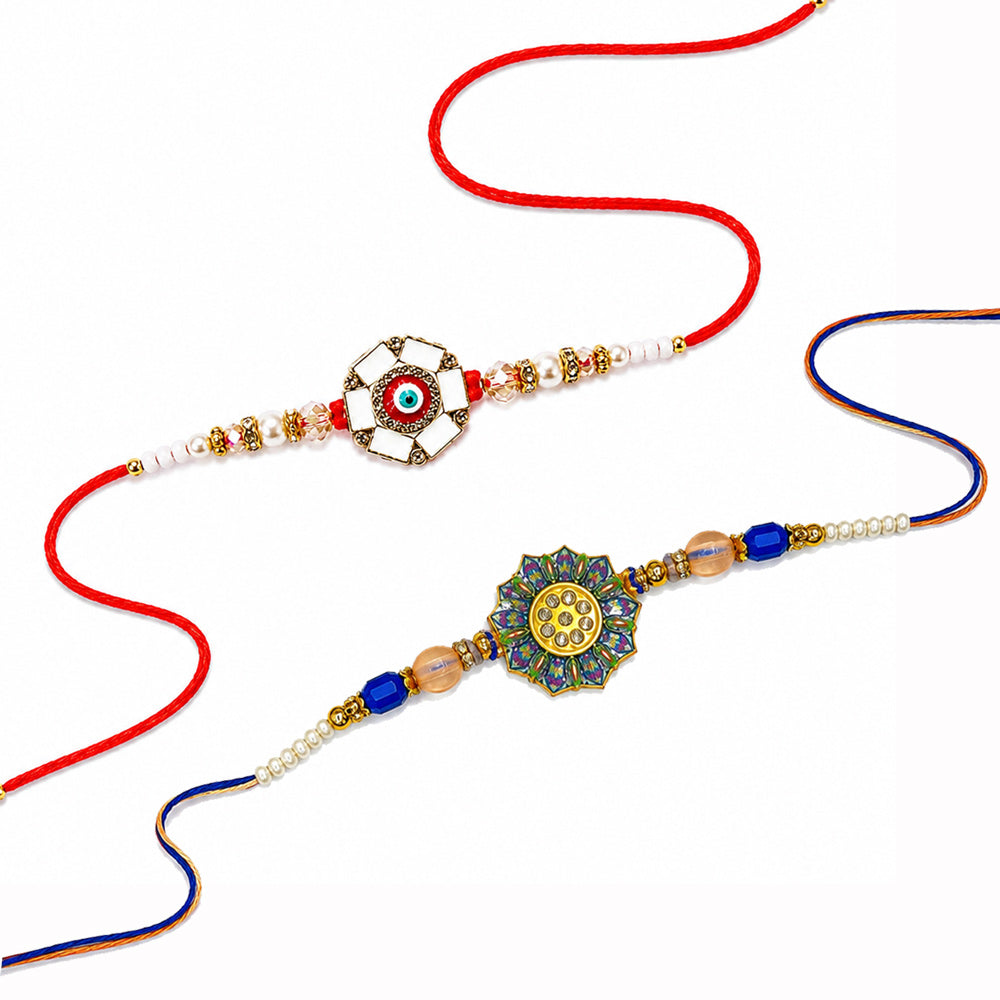 Enamel Evil Eye and Floral Meenakari Designer Rakhi (Set of 2)