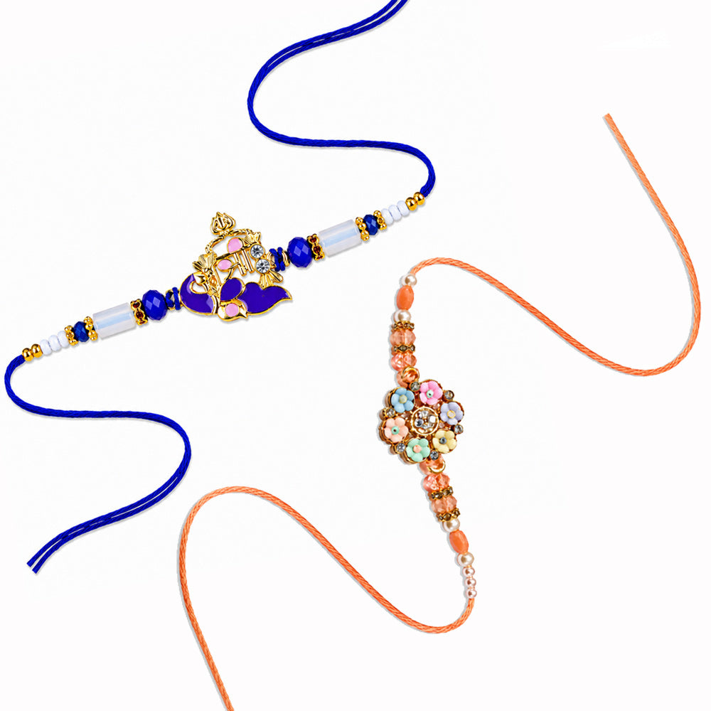 Handcrafted Pastel Floral Divine Peacock Rakhi (Set of 2)