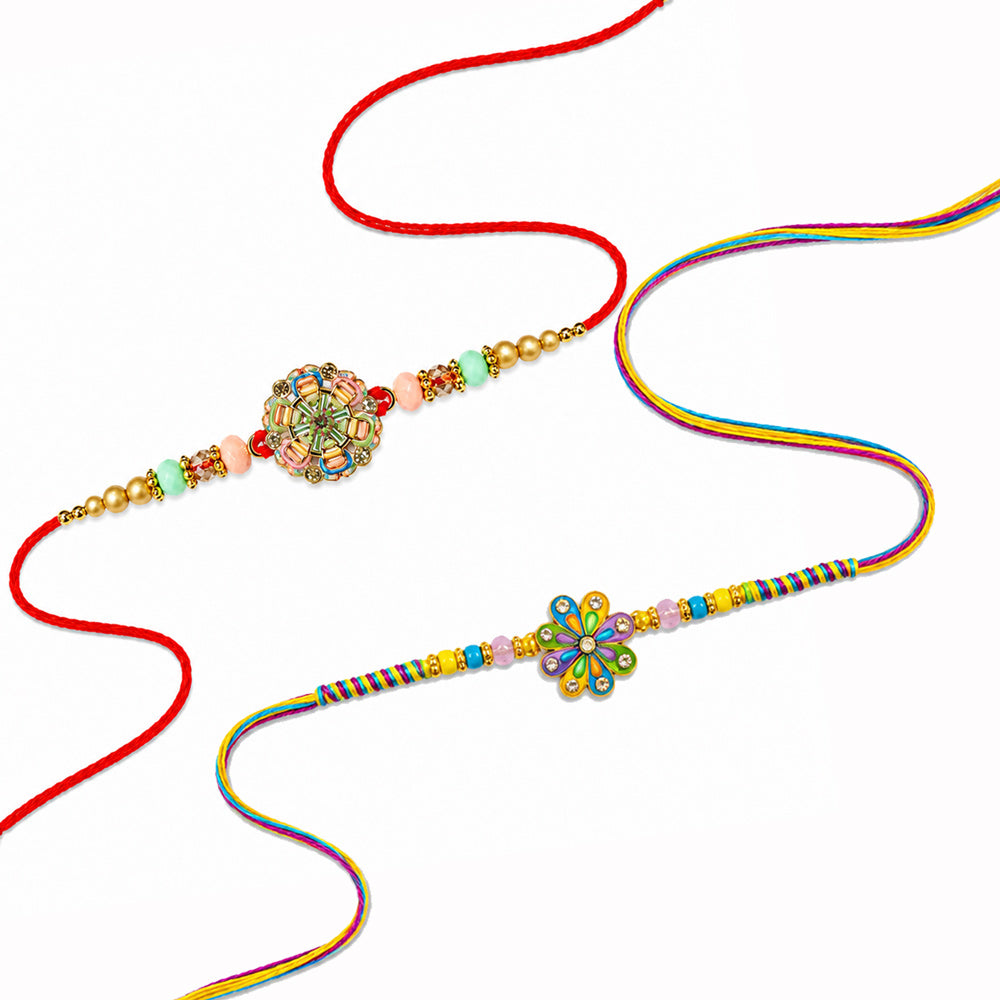 Pastel Wheel Medallion Daisy Designer Rakhi (Set of 2)