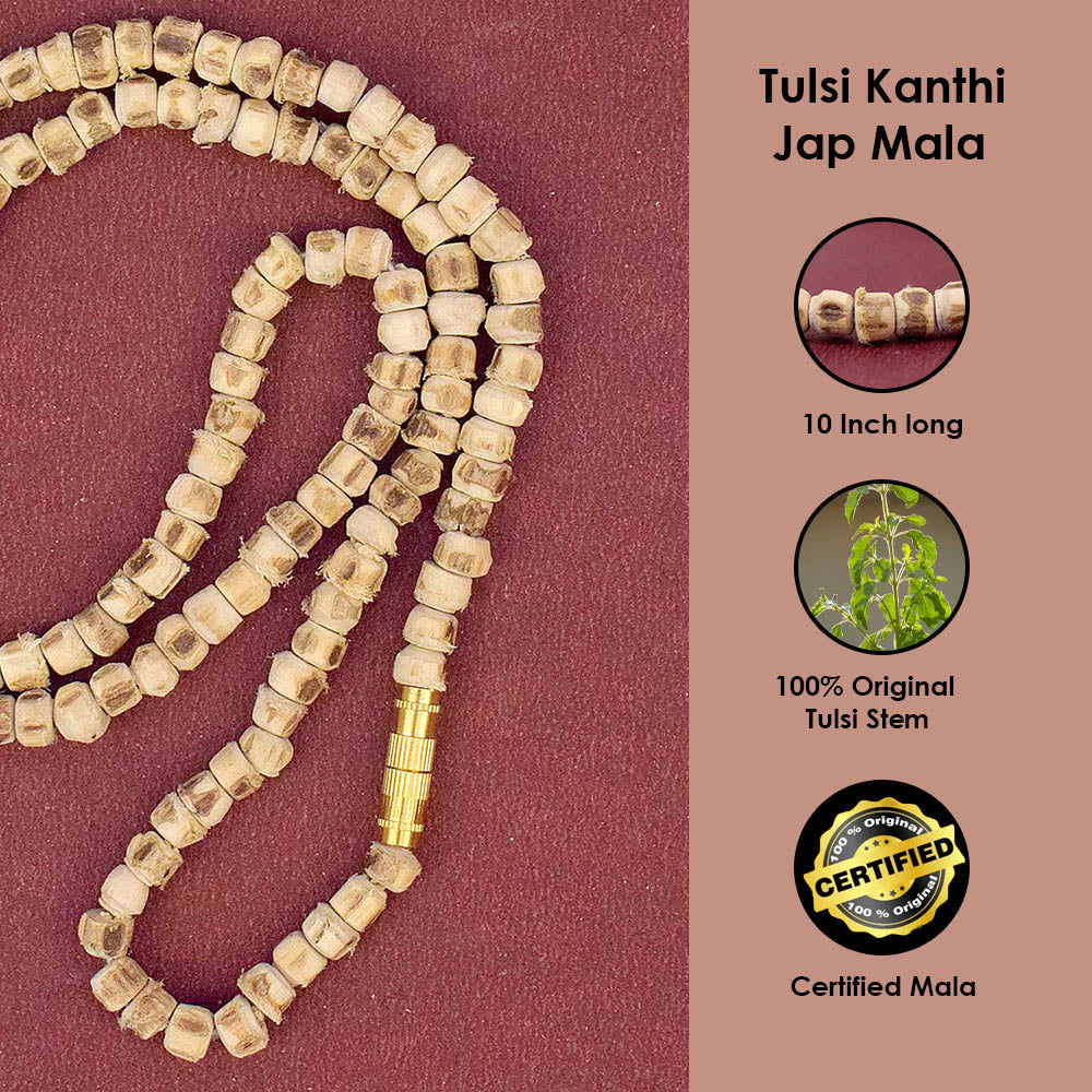 100% Pure 10 inch Long Tulsi Kanthi Bead Jap Mala