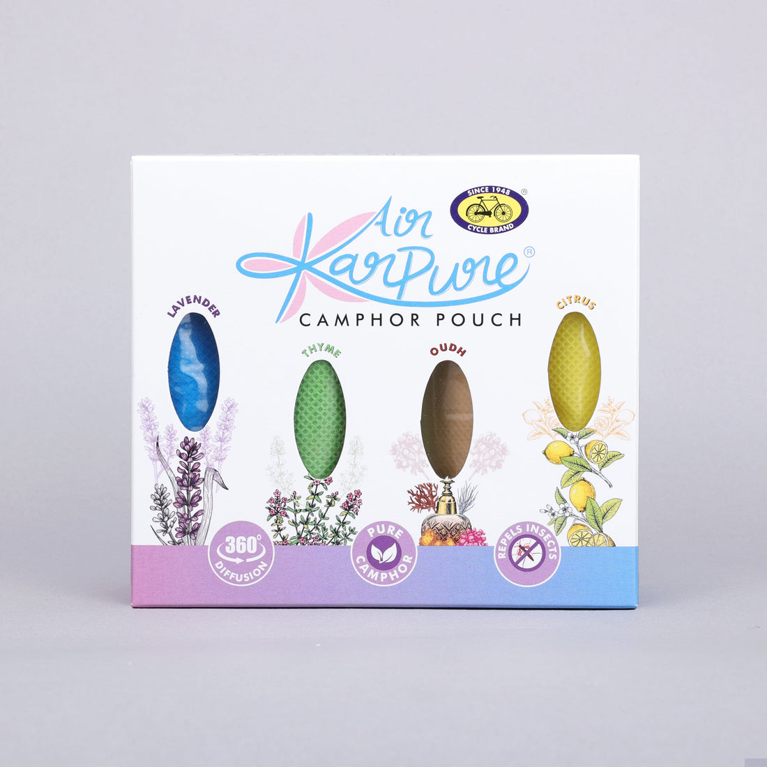 Karpure camphor pouch combo with Oudh, citrus, lavender and thyme fragrances