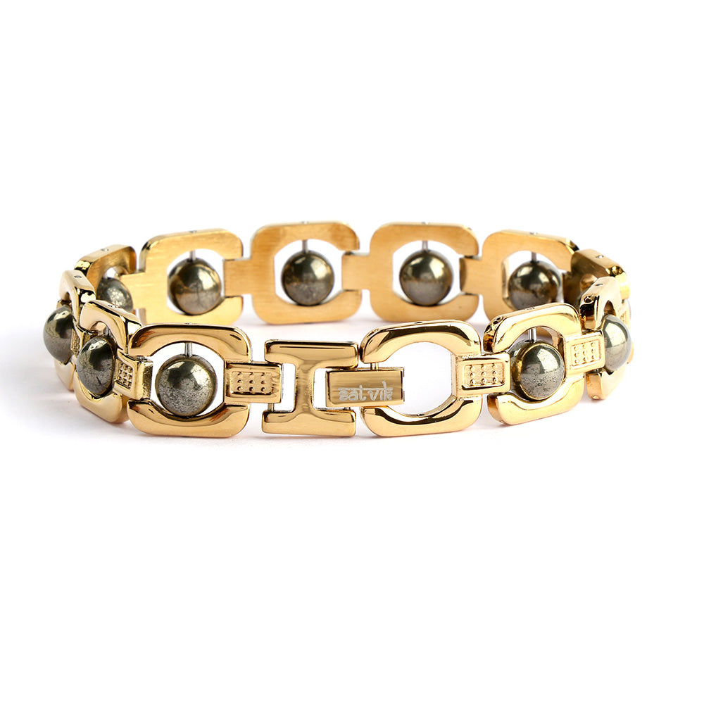 Gold Plated Pyrite Bracelet Adjustable Unisex Spiritual Wear