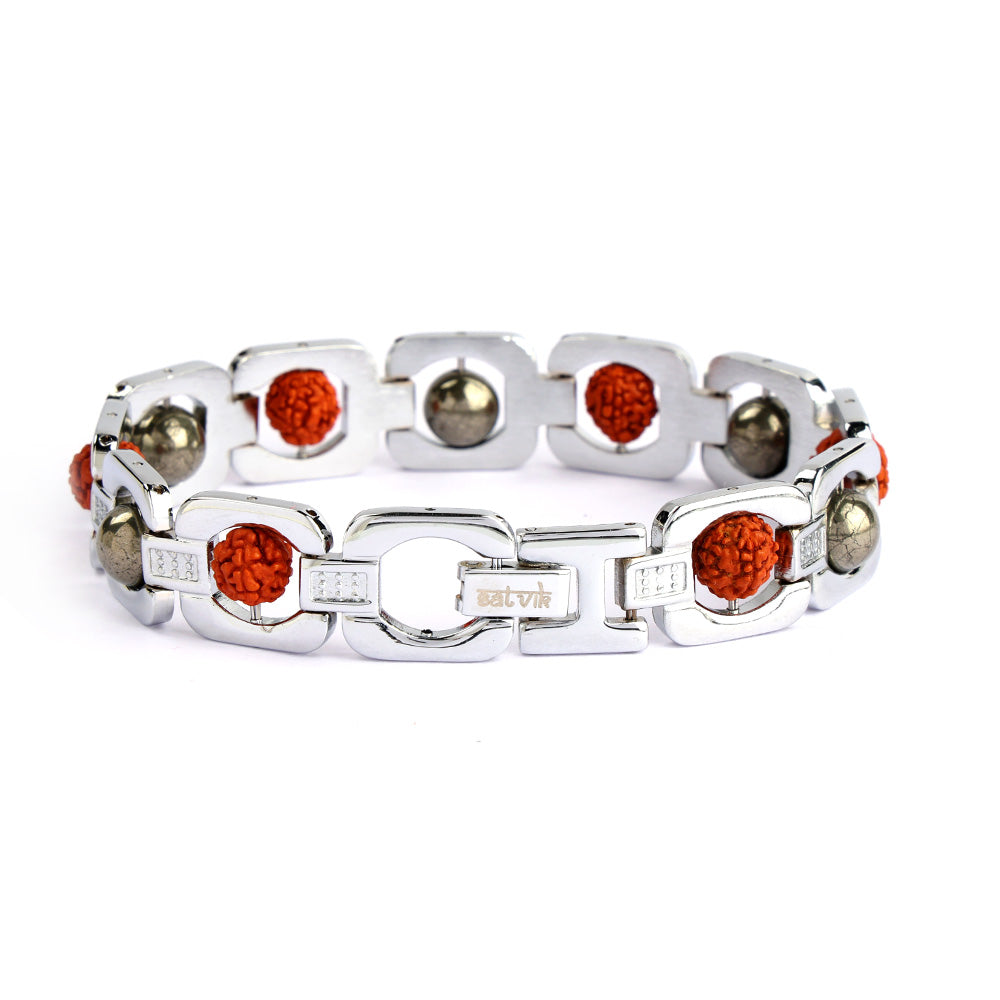 Silver Plated Pyrite & Rudraksha Bracelet Unisex Spiritual Wear