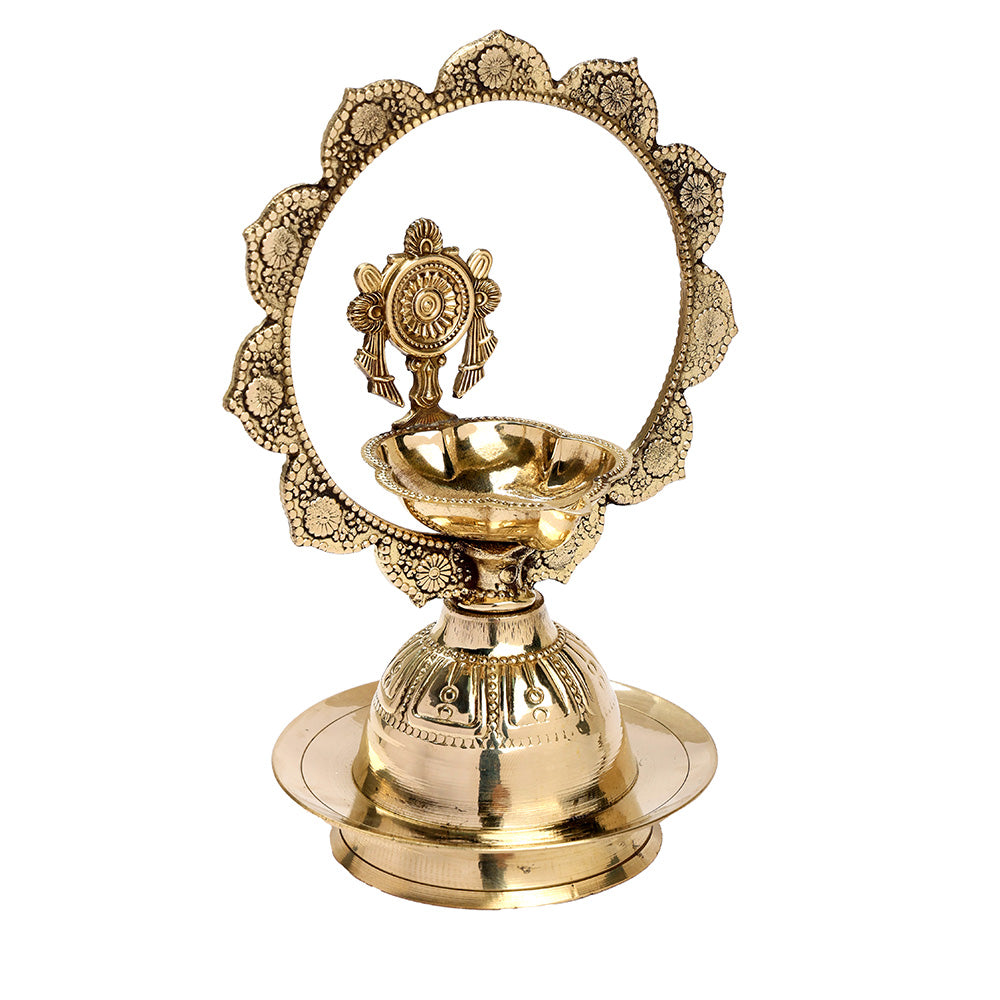 Brass Mor Kiran Chakra & Shankh Diya Pair 6.2 Inch