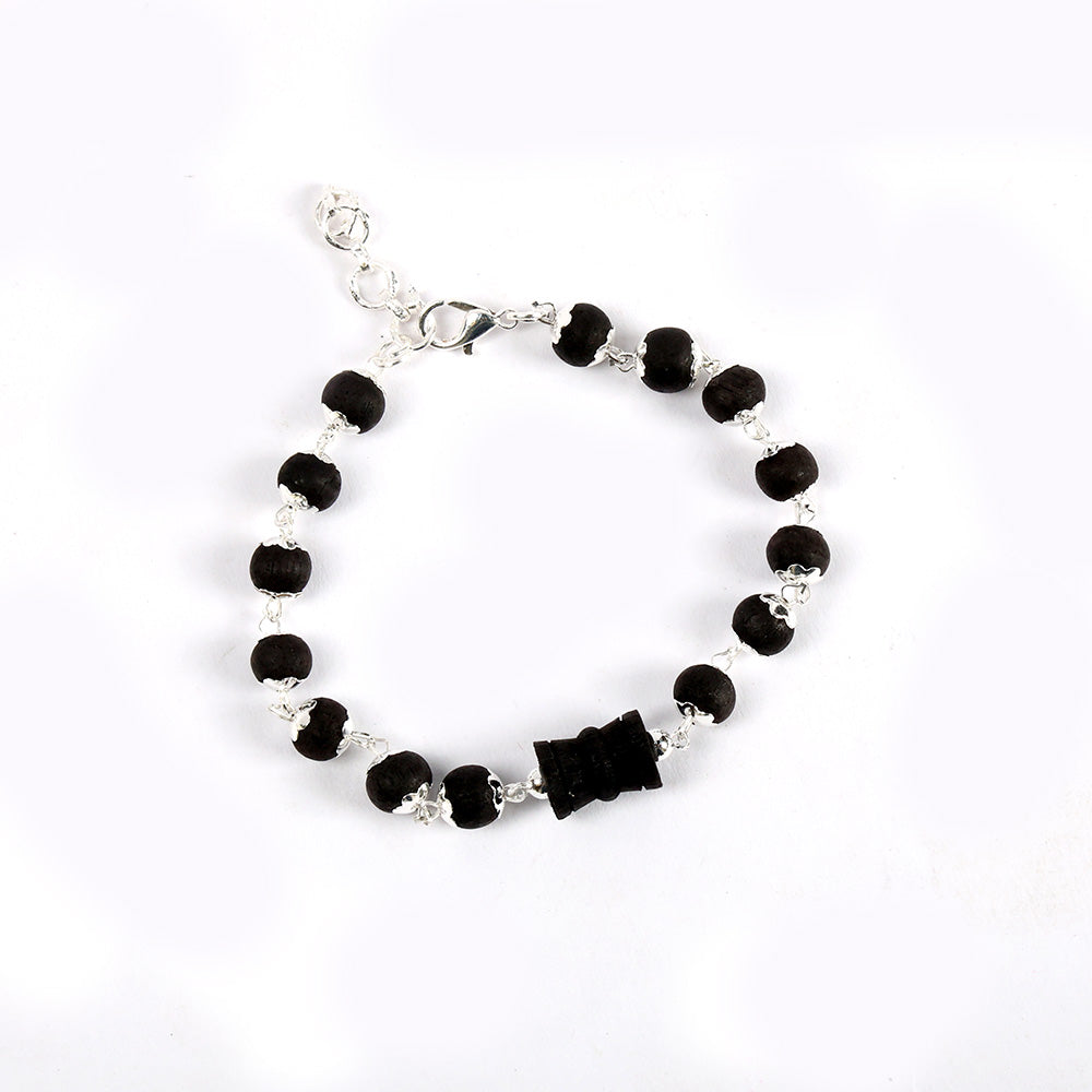8mm Silver Plated Karungali Damru Bracelet Govt Certified
