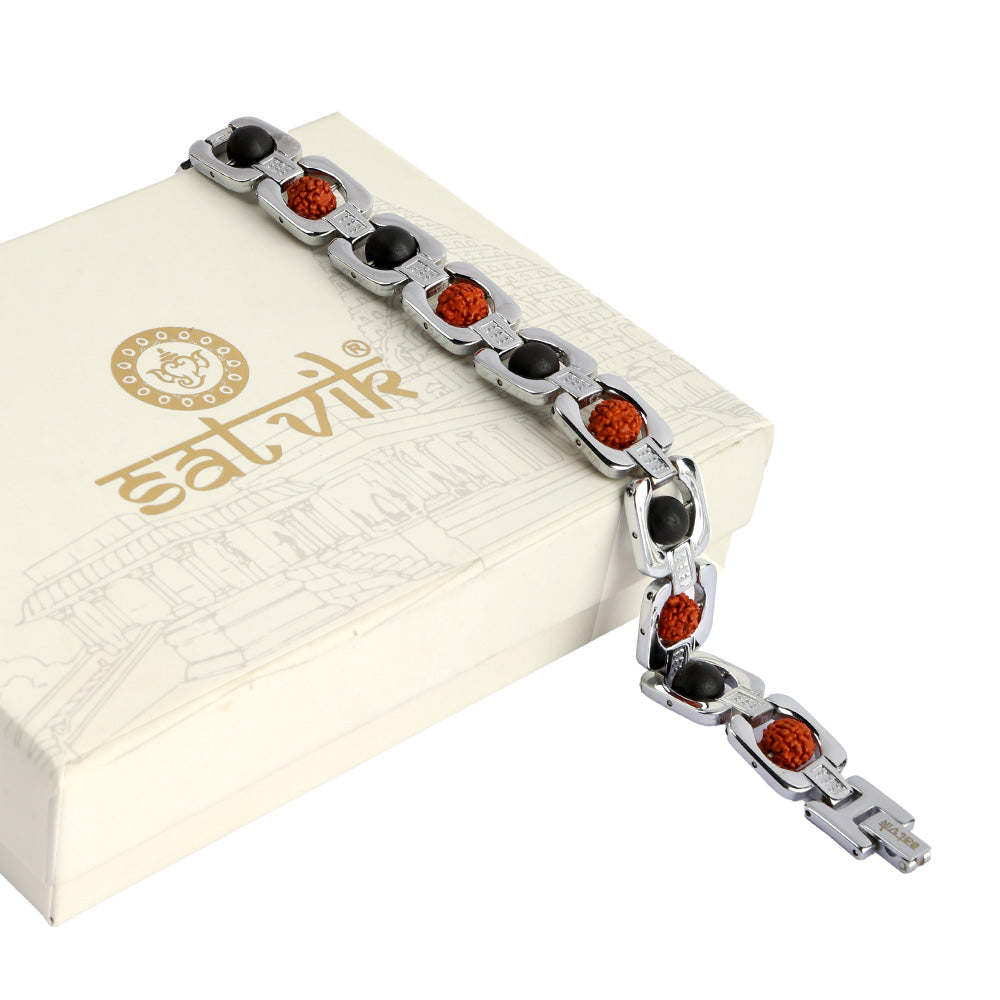 Silver Plated Rudraksha & Karungali Bracelet Unisex Spiritual Wear