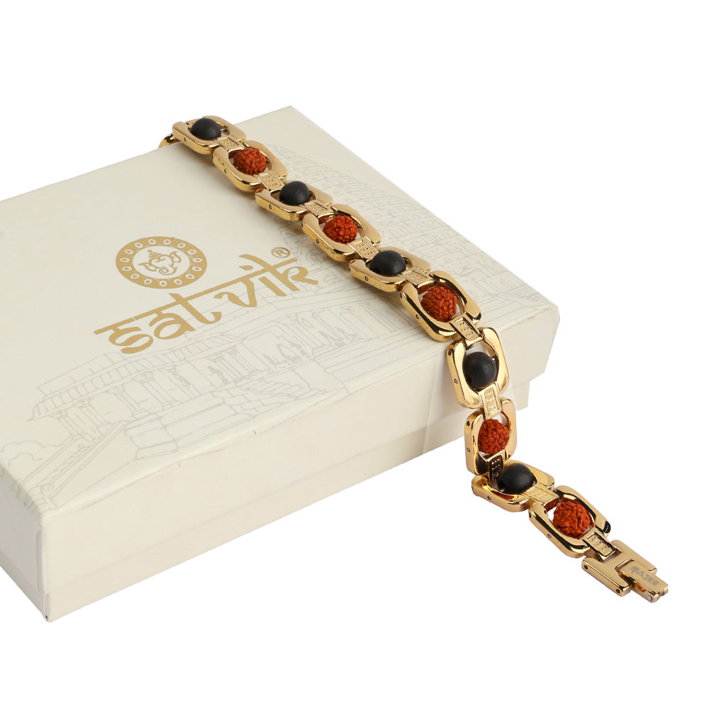 Gold Plated Karungali & Rudraksha Bracelet Unisex Spiritual Wear