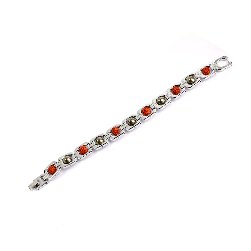 Silver Plated Pyrite & Rudraksha Bracelet Unisex Spiritual Wear
