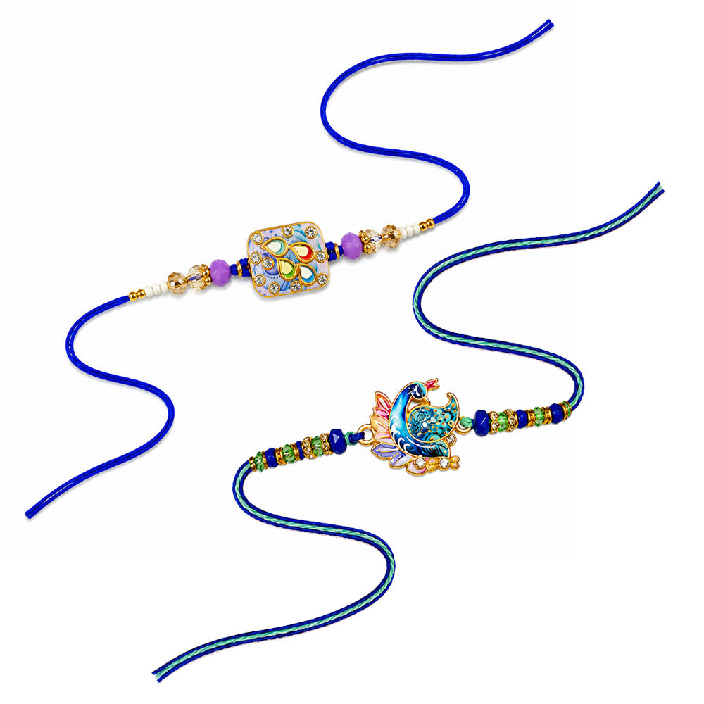 Royal Meenakari Peacock and Kundan Designer Rakhi (Set of 2)