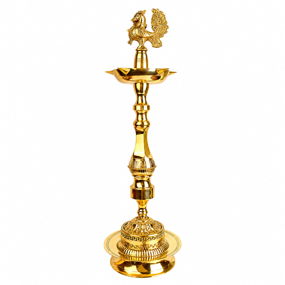 23 Inch 1 Step Brass Embossed Peacock Kerala Stand Diya