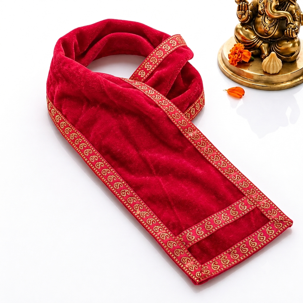 Pink Velvet Ganpati Idol Patka with Intricate Border - 32 Inch