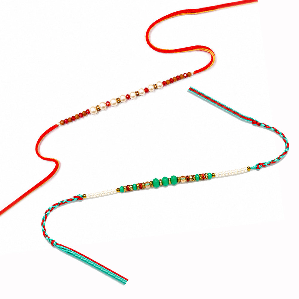 Traditional Pearl and Crystal Beaded Rakhi (Set of 2)