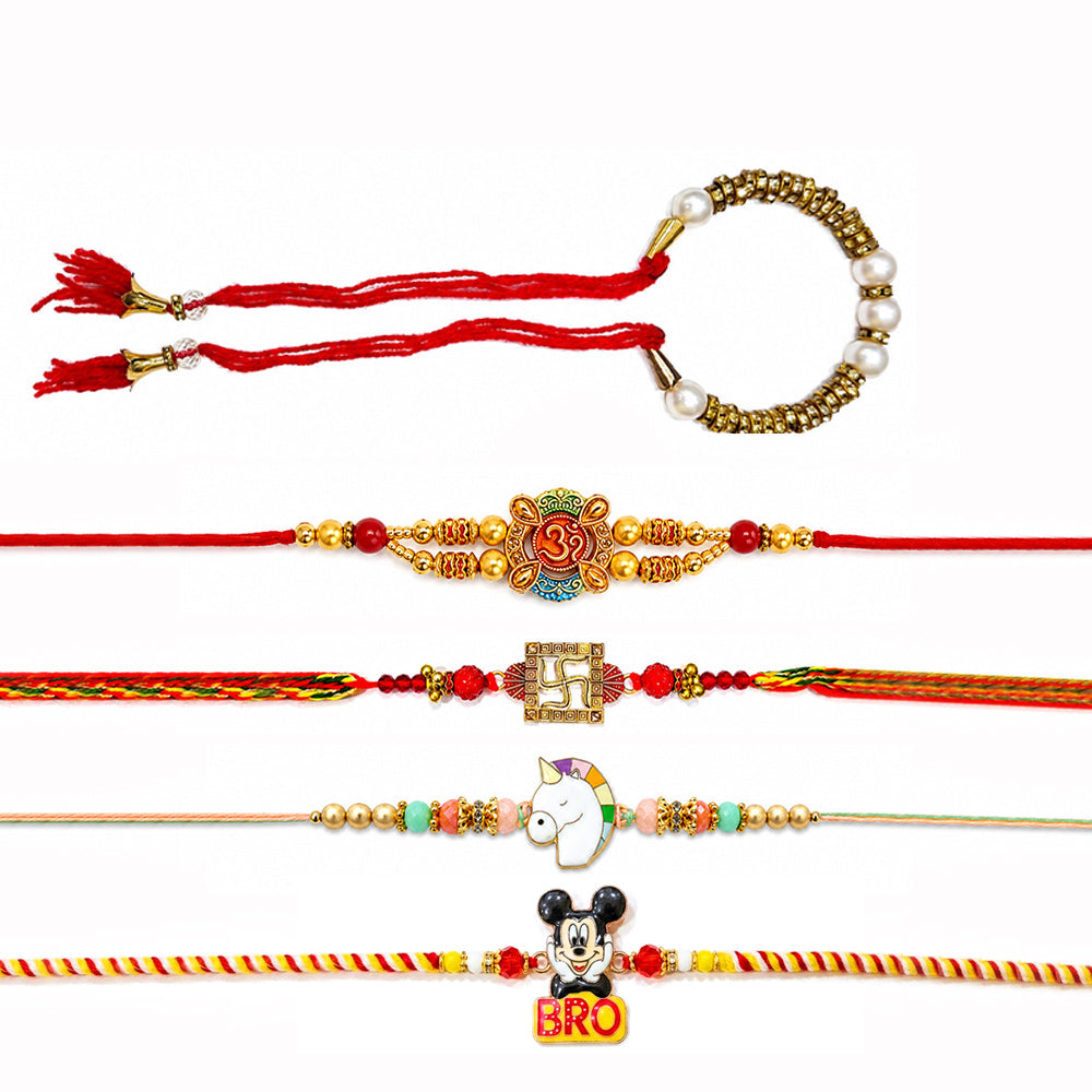 Handcrafted Om Swastik Rainbow Rakhi Combo (Set of 5)