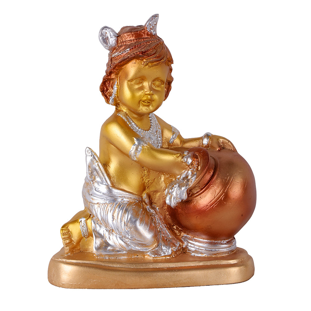 Premium Silver & Gold Antique Laddu Gopal Resin Statue