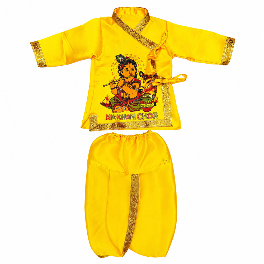 Size 3 Makhan Chor Yellow Krishna Dress with Golden Border