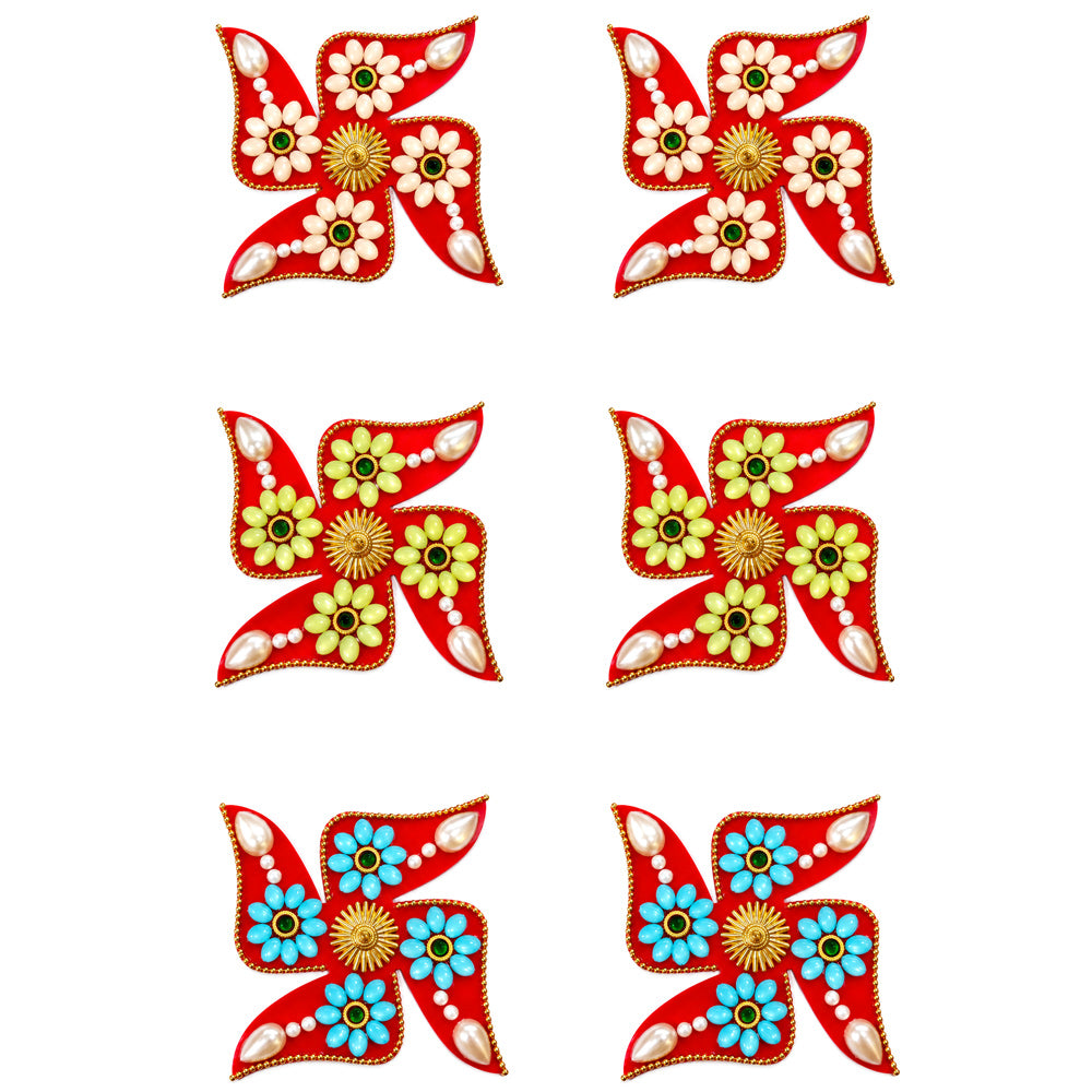 Traditional Auspicious Multi-Color Flower Swastik Wall Stickers