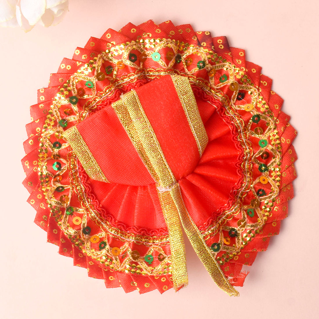 Radiant Crimson Red Laddu Gopal Dress with Golden Border