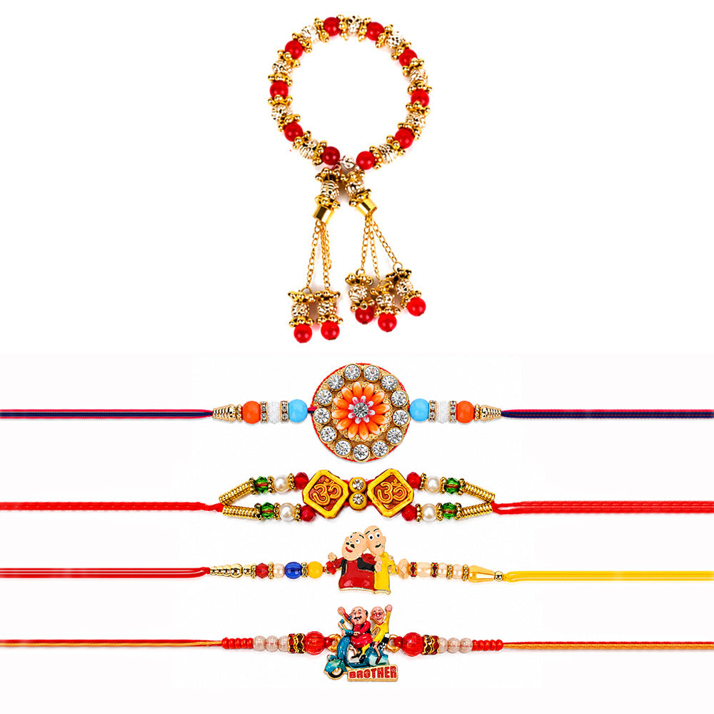 Designer Multicolor and Pearl Rakhi Pack (Set of 5)