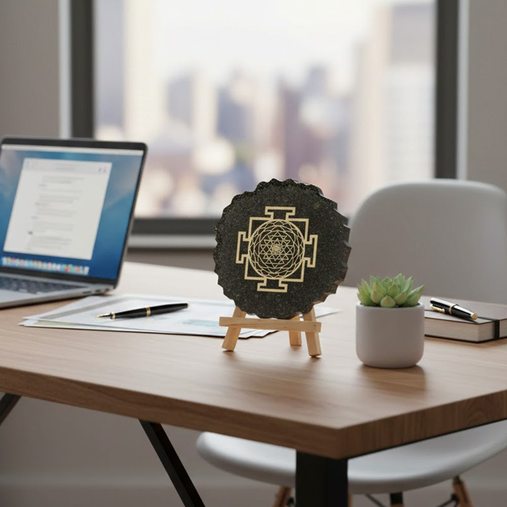 Pyrite Shree Yantra Frame Stand Spiritual Prosperity Tool