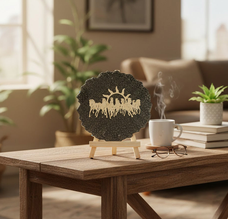 Pyrite 7 Horse Frame Stand Decorative Spiritual Piece