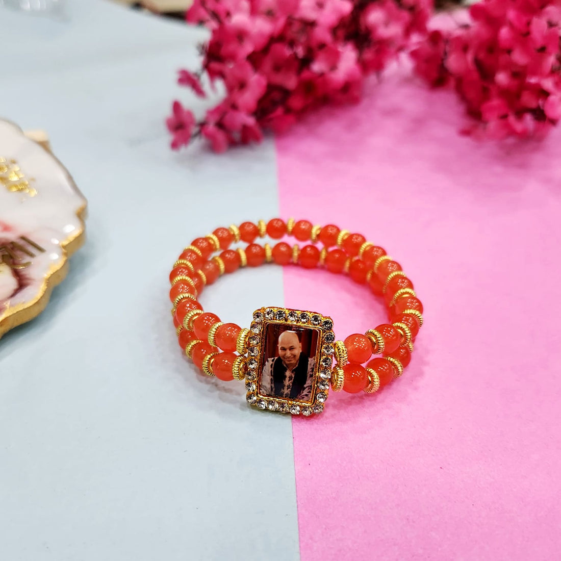 Dark Orange Beaded Guru Ji Maharaj Handmade Bracelets for Men and Women