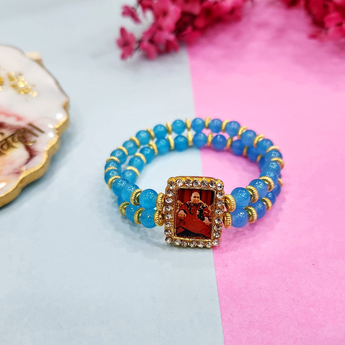 Sky Blue Beaded Guru Ji Maharaj Handmade Bracelets for Men and Women