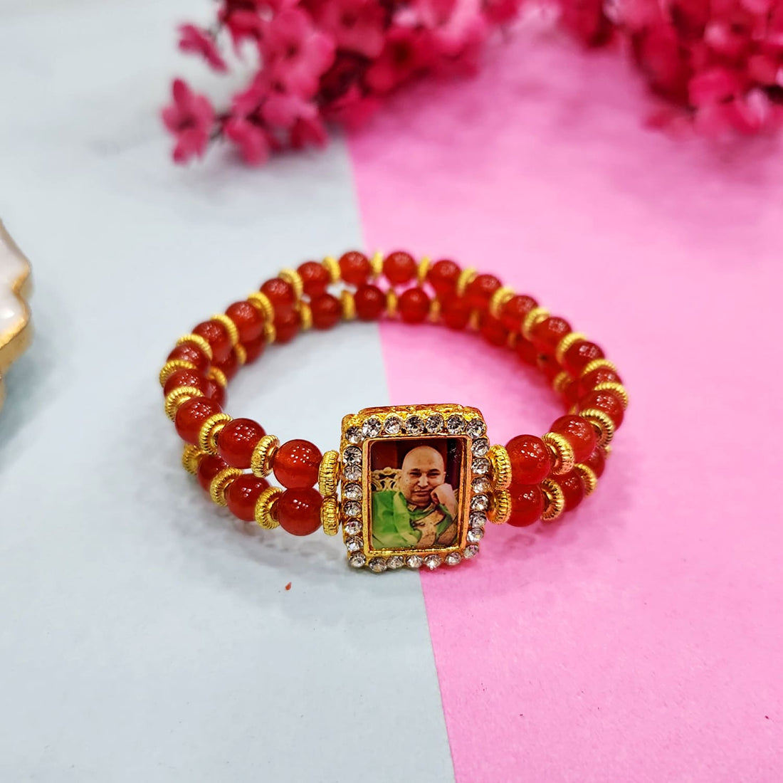 Cardinal Red Beaded Guru Ji Maharaj Handmade Bracelets for Men and Women