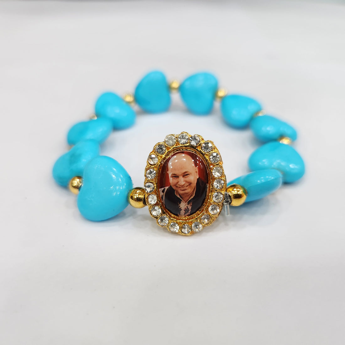 Blue Heart Shape Pearl Bracelet With Jai Guruji Swaroop Handmade Bracelets For Men And Women