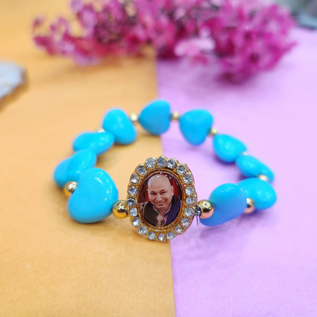 Blue Heart Shape Pearl Bracelet With Jai Guruji Swaroop Handmade Bracelets For Men And Women