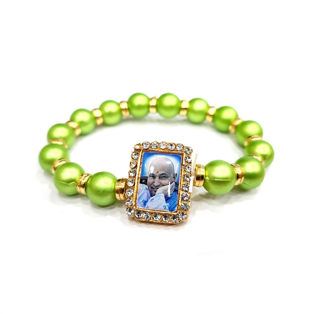 Lime Green Round Pearl Bracelet with Jai Guruji Swaroop