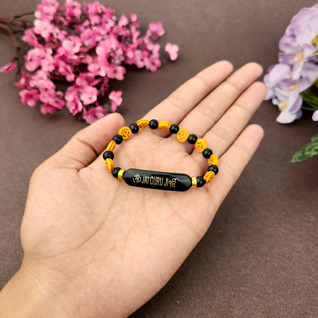 Om Carved on Black Beaded Bracelet ,Handmade Bracelets for Men and Women