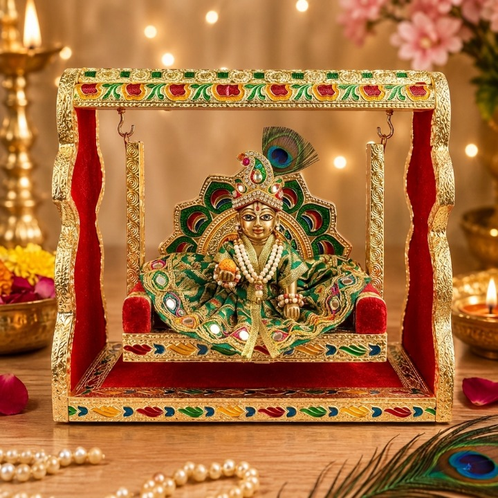 Meenakari Jhula β Singhasan Style Velvet Cradle for Laddu Gopal