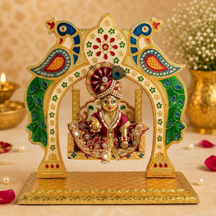 Majestic Golden Meenakari Jhula for Laddu Gopal