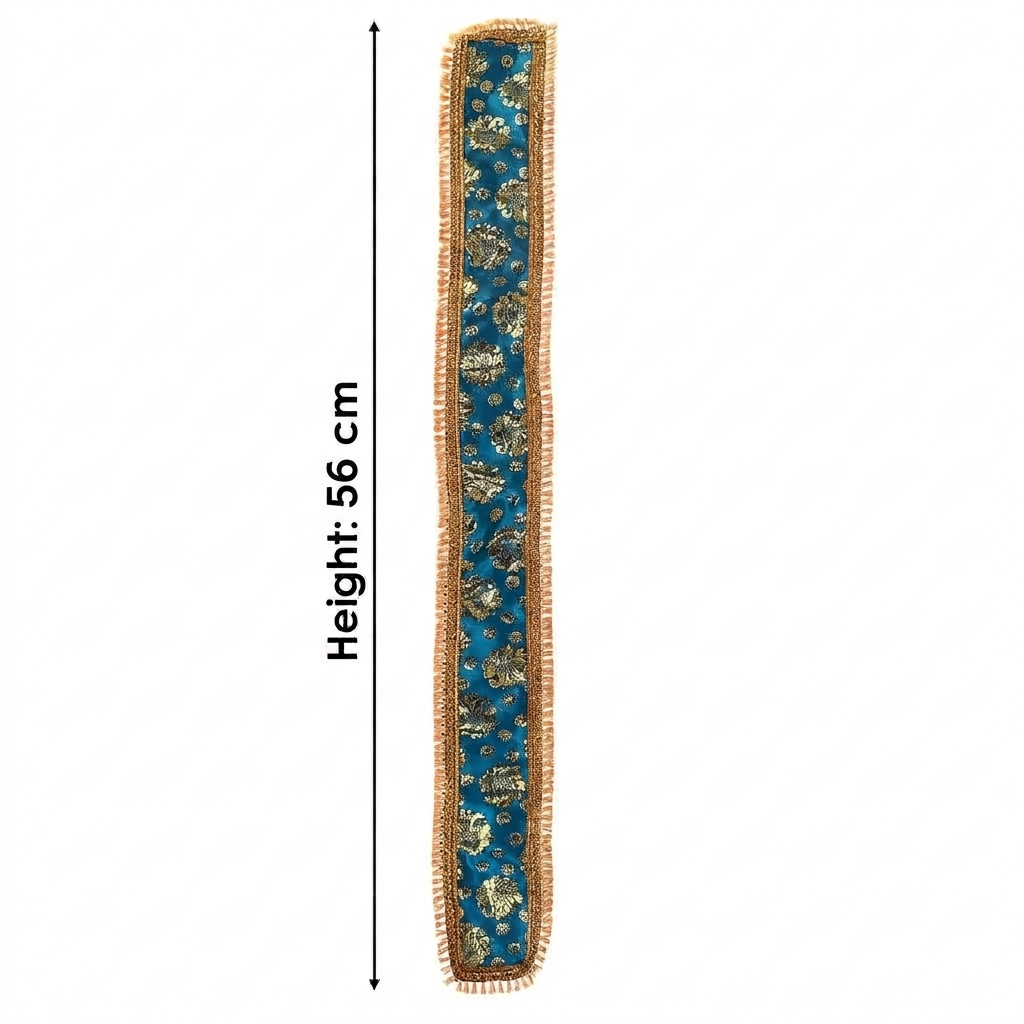 Blue & Gold Floral Brocade Ganpati Idol Patka with Fringe