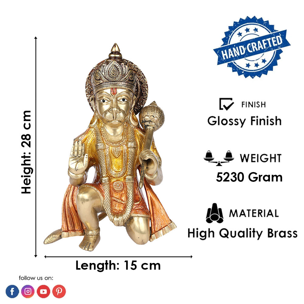 11 Inch Brass Hanuman Idol with Gadha Protection & Devotion