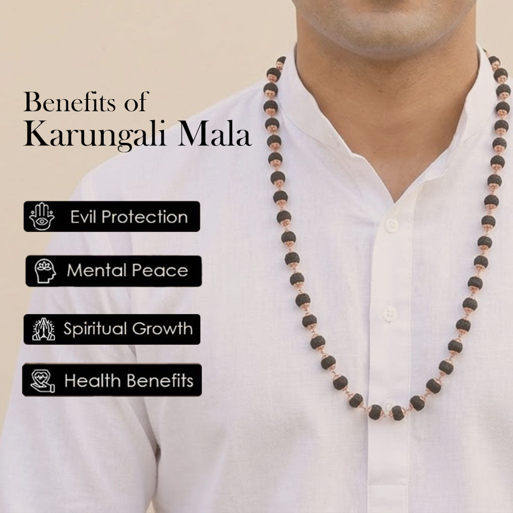 Karungali Mala 8mm Beads with Copper Capping Energy Protection Govt Certified