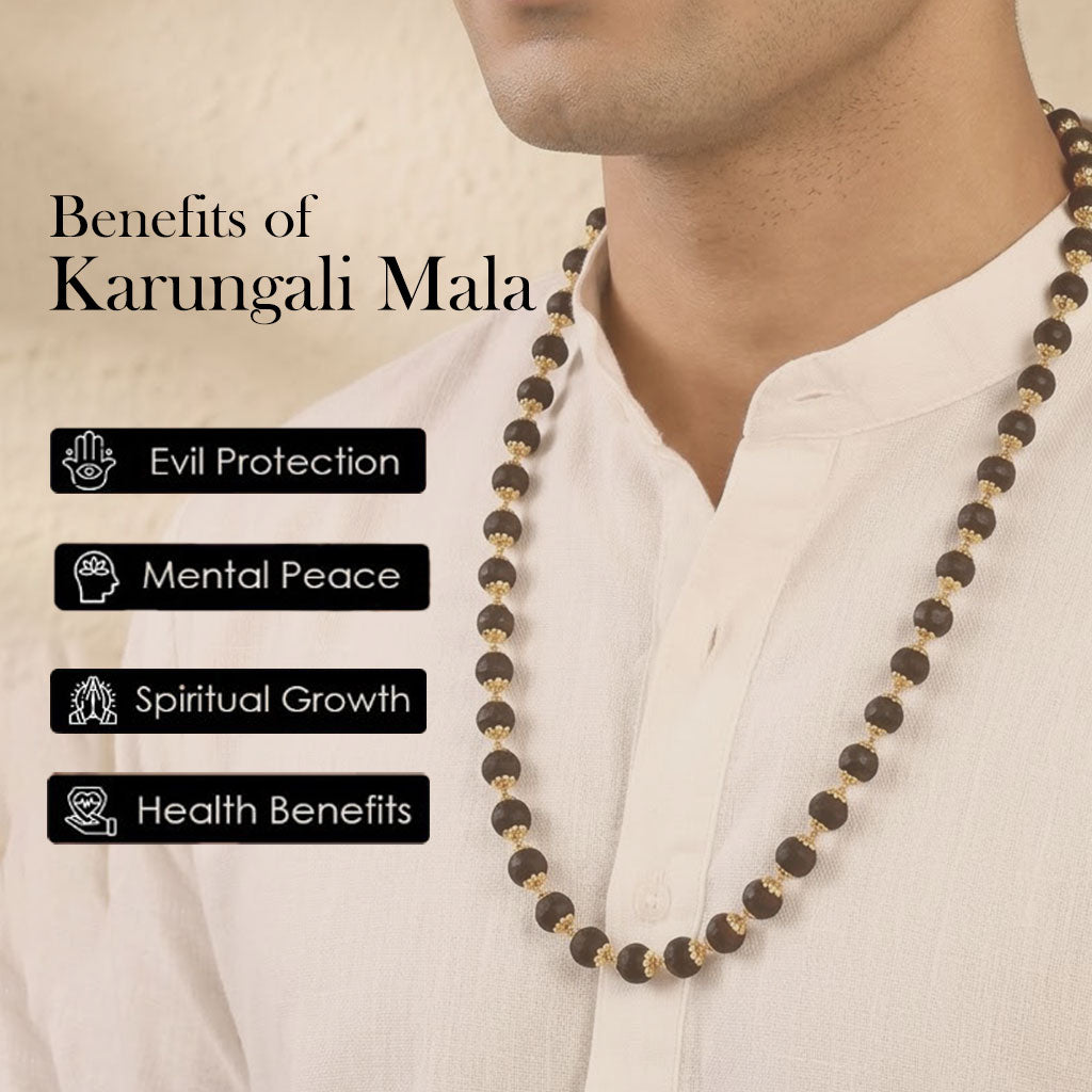 Karungali Mala with Brass Cap 8mm Protection & Style Govt Certified