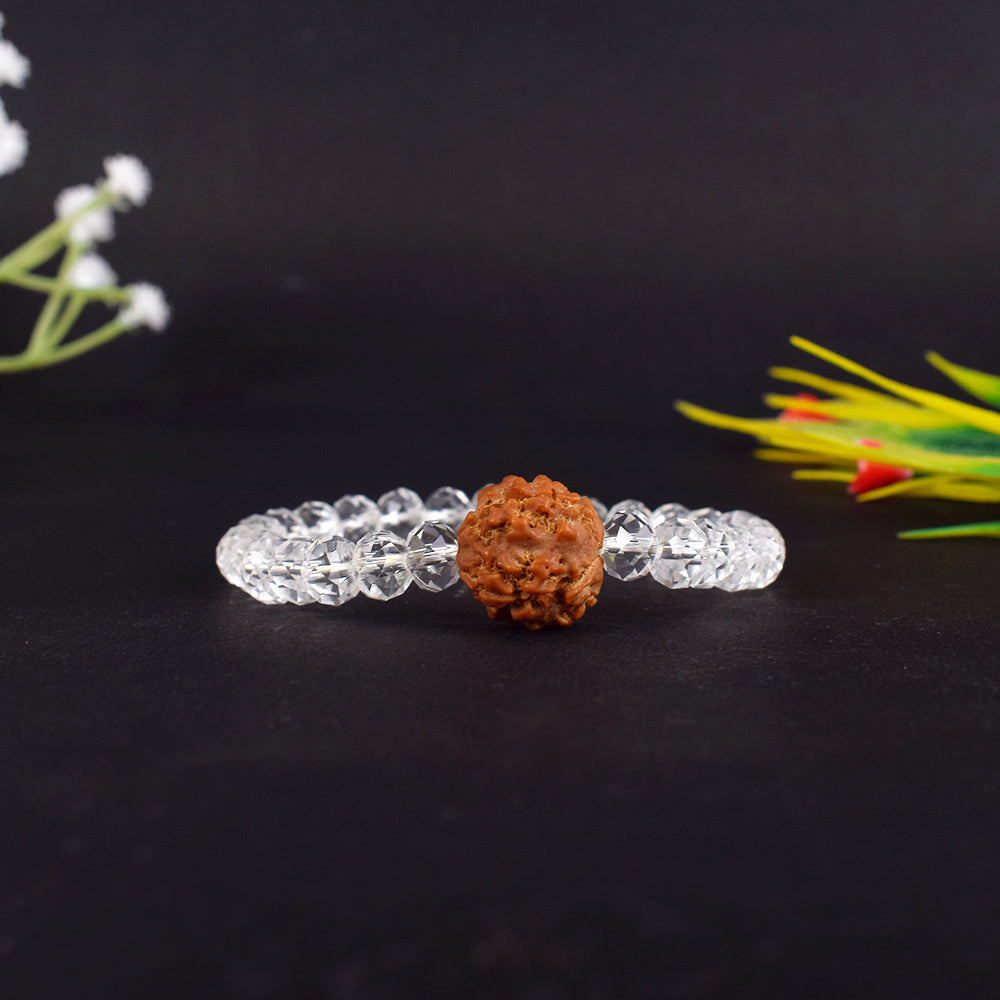 4 Mukhi Rudraksha Glass crystal beads Bracelet