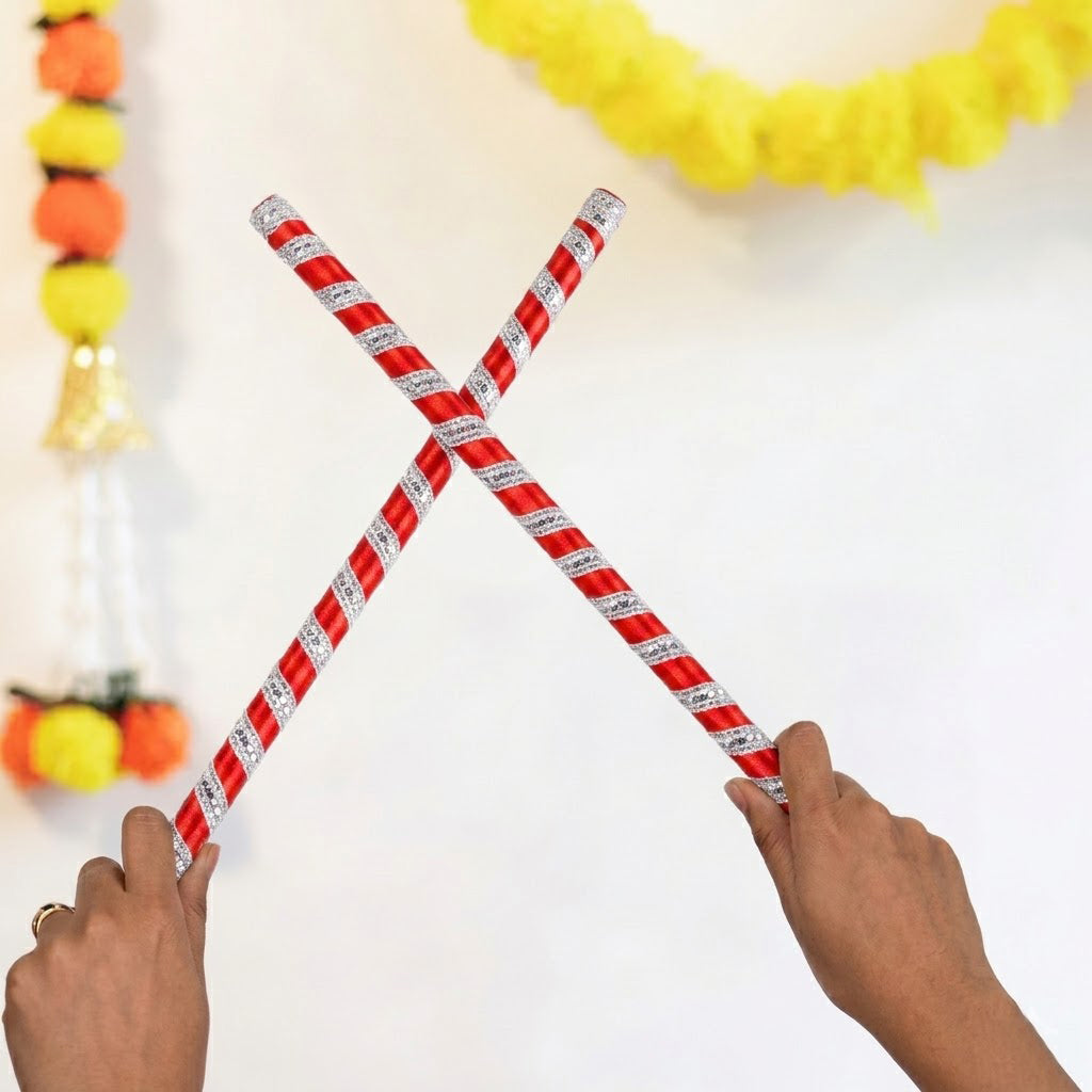 Handcrafted Silk Ribbon Wrapped Wooden Dandiya Sticks