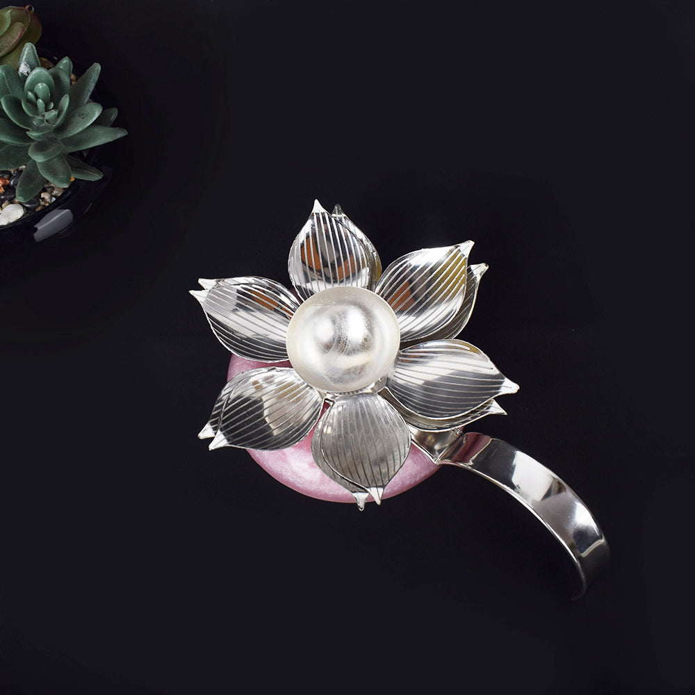 Graceful Silver Lotus Handle Diya with Resin Base
