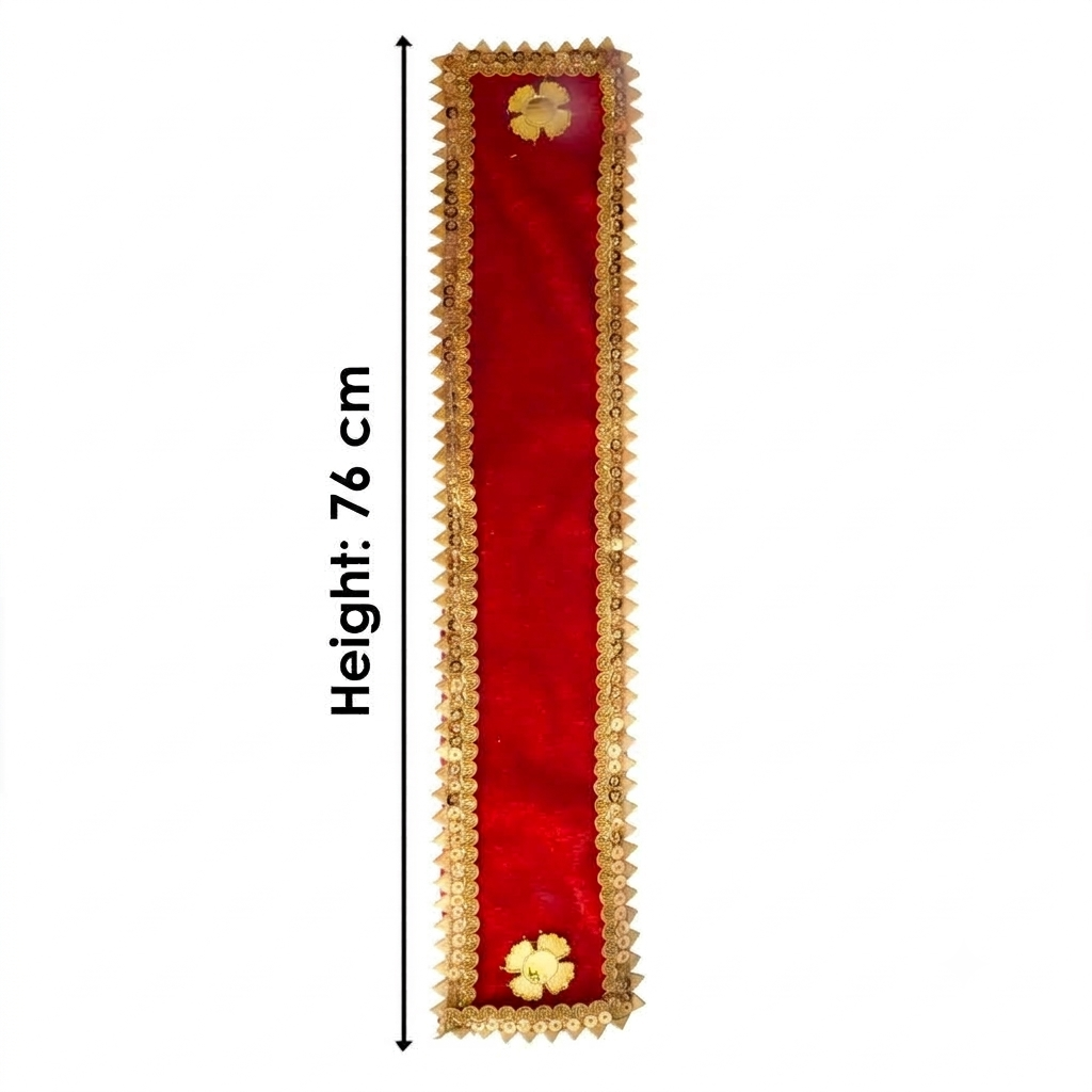 Red Velvet Twin Flower Ganpati Idol Patka with Sequin Lace