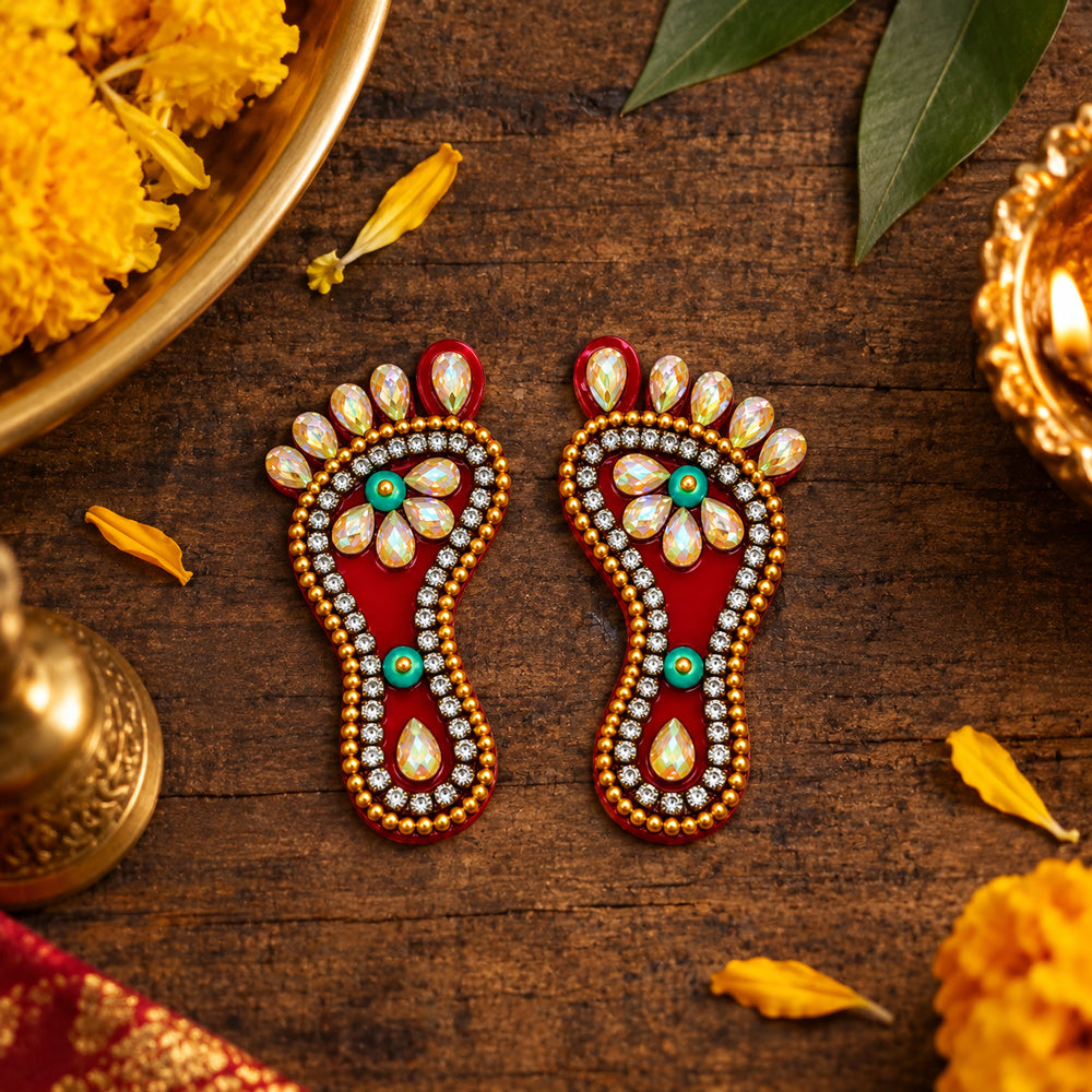 Ethnic Kundan Work Laxmi Charan Paduka Stickers