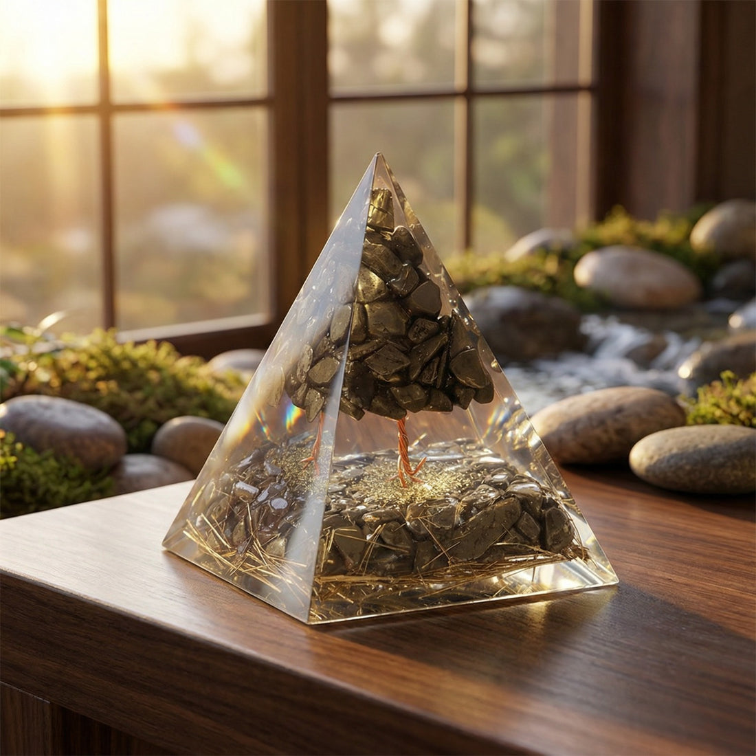 Pyrite Tree Pyramid & Golden Pyrite Tortoise Combo for Wealth & Prosperity