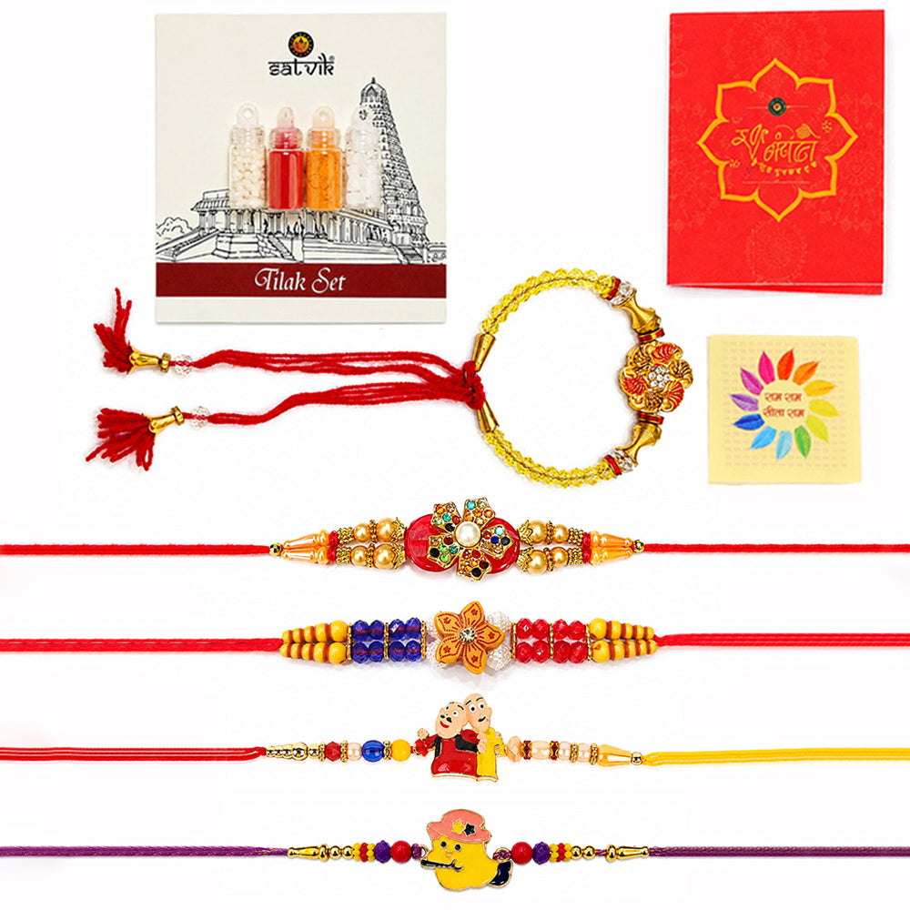 Multicolor Beaded Floral Rakhi Pack (Set of 5)