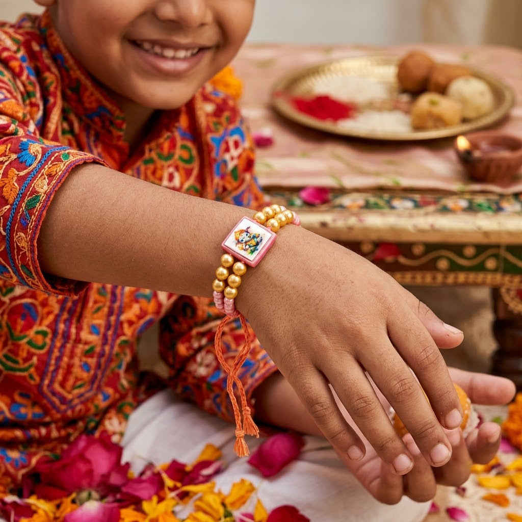 Auspicious Bal Ganesha Graphic Centerpiece Kids Rakhi