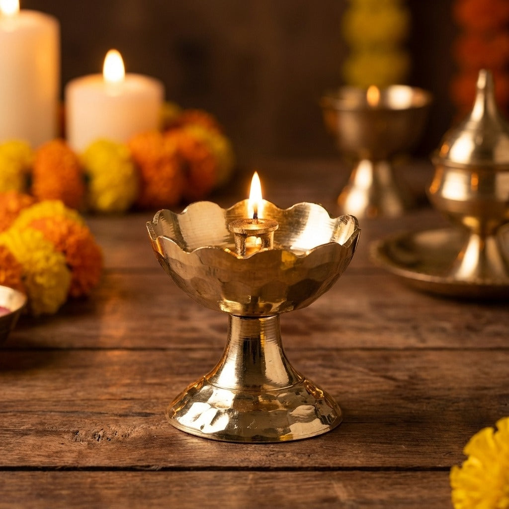 Brass Flower-Shaped Payali Diya