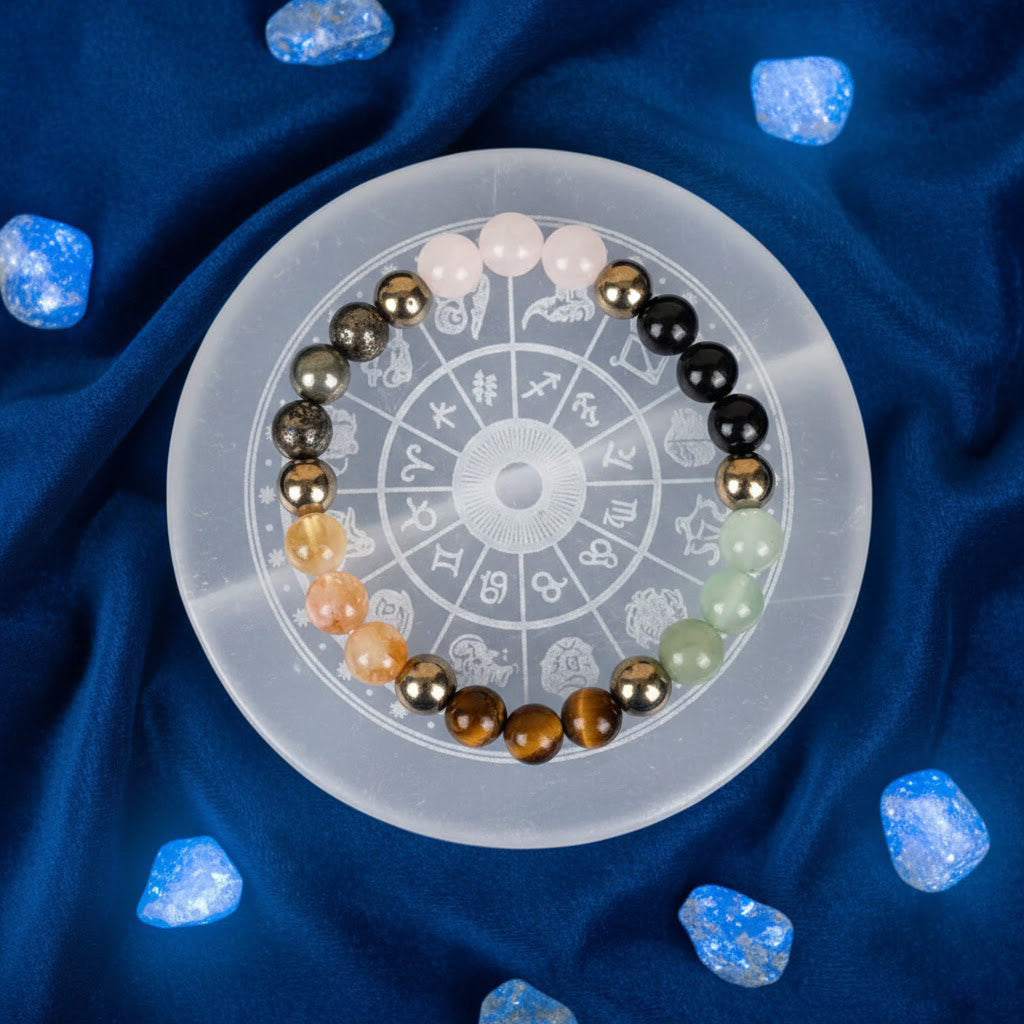 Dhan Yog Bracelet & Zodiac Selenite Plate Wealth Combo