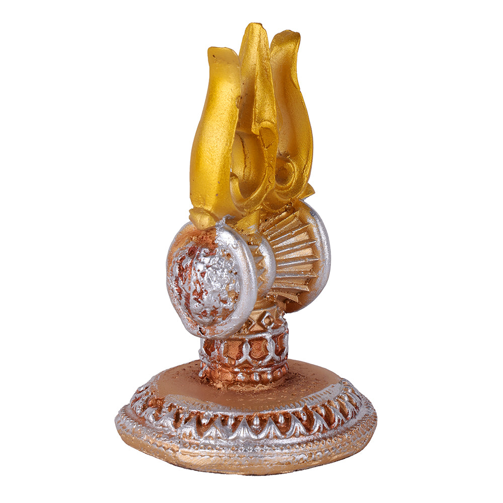 Premium Silver & Gold Lord Shiva Trishul with Damru Resin Statue